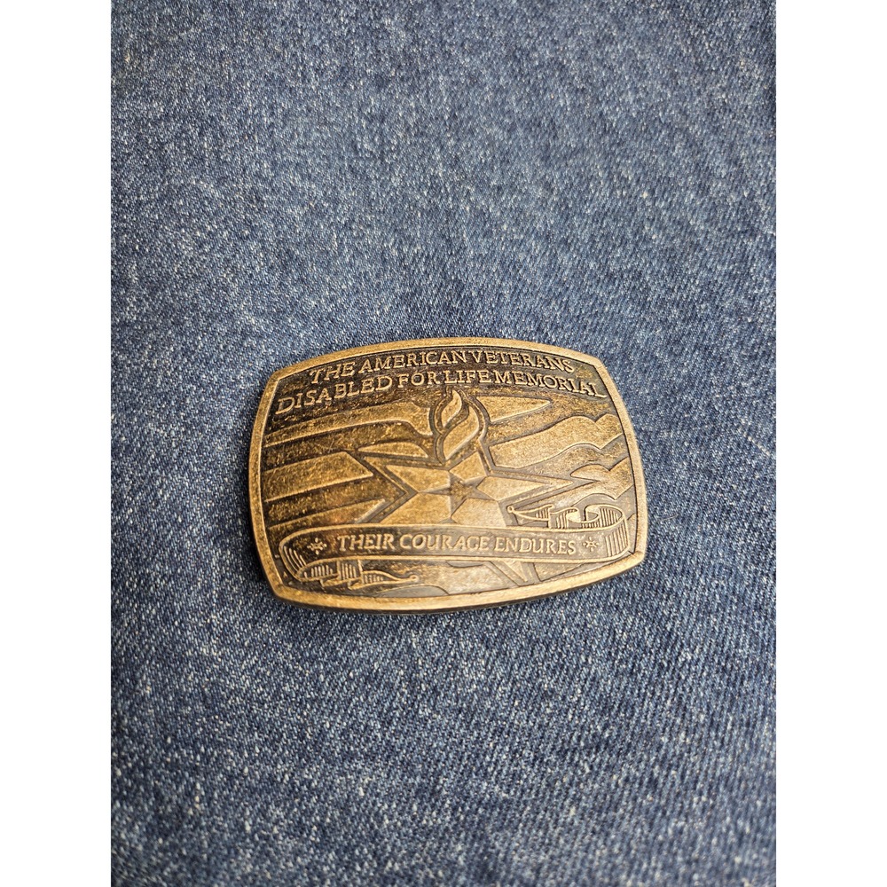 American Veterans Dimpled Military Brass Belt Buckle - Patriotic USA